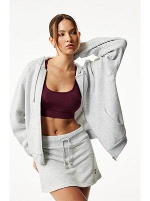 Koton Şardonlu Kanguru Cepli Uzun Kollu Kapüşonlu Fermuarlı Oversize Spor Sweatshirt