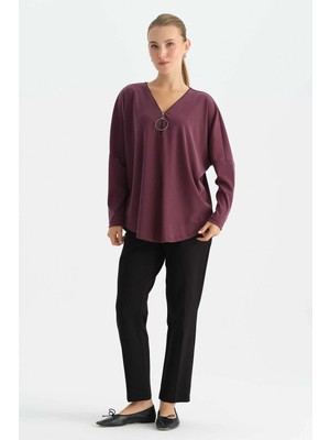 Selen Büyük Elcikli Kendinden Fitilli Bluz  /  Bordo