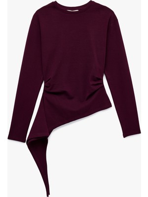 Koton Asimetrik Kesim Slim Fit Bisiklet Yaka Kısa Kollu Pamuklu Tişört