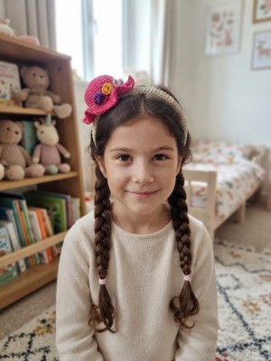 Akfecan El Örgüsü Şapka Model Çocuk Taçı