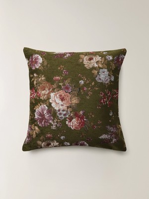 Minihol Botanica Çiçek Desenli Yeşil Kırlent Kılıfı (45 x 45 Cm)