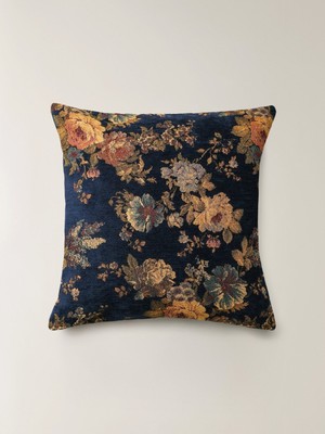 Minihol Botanica Çiçek Desenli Lacivert Kırlent Kılıfı (45 x 45 Cm)