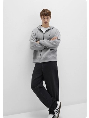 Jack & Jones Mavı  M066979 Kapusonlu  Fermuarlı  Erkek Sweatshırt