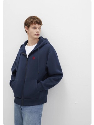 Jack & Jones Mavı  M066979 Kapusonlu  Fermuarlı  Erkek Sweatshırt