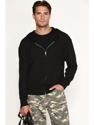 Grimelange Soren Erkek Kapüşonlu Ince Siyah Sweatshirt