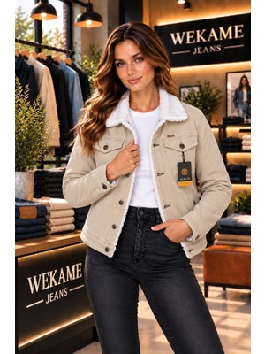 Wkm Kadın Casual Regular Fit Içi Kürklü Kot Ceket