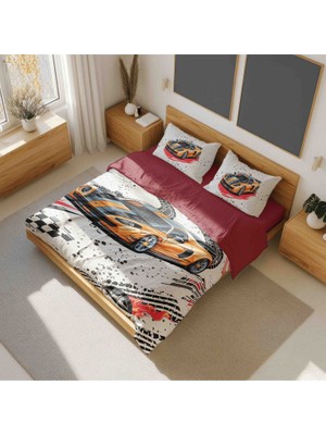 Luvis Store Speed Racer - Yarış Arabası Desenli Çift Kişilik Çocuk Nevresim Takımı - Çarşafsız