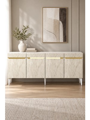 Ceneyra KA1844BTG Duma Konsol Beyaz-Traverten-Gold 180CM