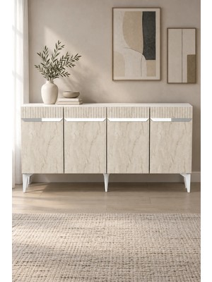 Ceneyra KA1544BTS Duma Konsol Beyaz-Traverten-Silver 150CM