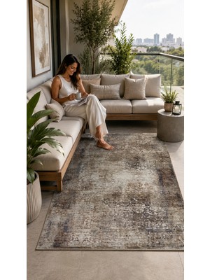 Lidya Serisi Vizon Bej Modern Halı | Polyester, 7mm Yükseklik | Sultan Halı