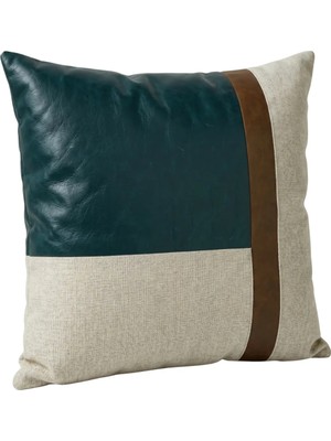 Ovola Geometrik Desenli Kırlent Kılıfı 45X45 cm - Yeşil Kahve Bej Modern Dekoratif Yastık Kılıfı