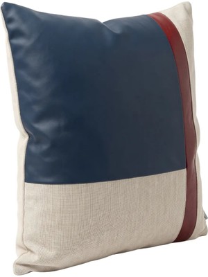 Ovola Geometrik Desenli Kırlent Kılıfı 45X45 cm - Lacivert Kırmızı Bej Modern Dekoratif Yastık Kılıfı