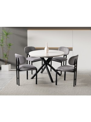 Erezoğulları Mobilya Truva Sis Gri Yuvarlak Açılır Mdf Mutfak Masa Sandalye Takımı 104CM