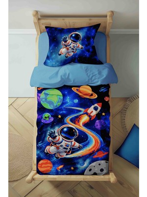 Luvis Store Cosmic Space - Uzay Macerası Desenli Tek Kişilik Çocuk Nevresim Takımı - Çarşafsız