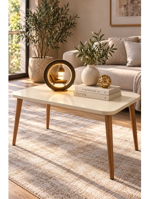 Odera Mermer Desenli Orta Sehpa ve Zigon Sehpa 4'lü Set Ahşap Torna Ayaklı Modern Salon Sehpası