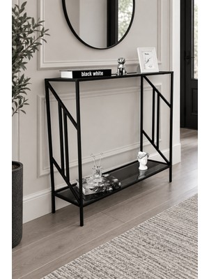 Teknor Siyah Çerçeveli Füme Camlı Modern Antre Dresuarı 100 cm