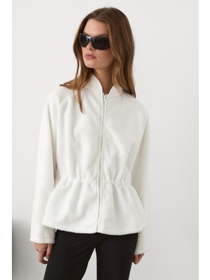 Grimelange Arbour Kadın Stoper Büzgü Detaylı Fermuarlı Polar Ekru Sweatshirt