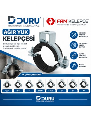 Duru Fam Ağır Yük Kelepçesi – Kauçuk Contalı Boru Askı ve Sabitleme Kelepçesi | Ağır Hizmet Tipi