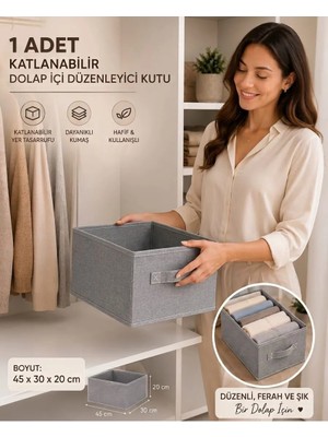Mor Bebe 1 Adet Katlanabilir Dolap Içi Düzenleyici Kutu 45X30X20 cm | Kıyafet ve Giysi Organizer Saklama Kutusu Çok Amaçlı Sepet Renk: Antrasit Kumaş