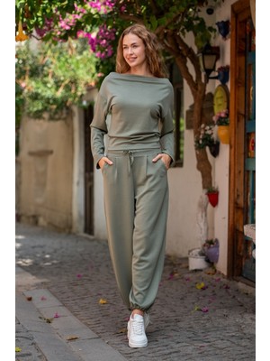 oq Yumuşak Dokulu Ayarlanabilir Paça Barrel Jogger Alt Asimetrik Yaka Üst Takım