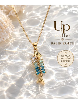 Up Atelier 925 Ayar Gümüş Ithal Zincirli Zirkon Taşlı Balık Kolye 40-45CM Ayarlanabilir