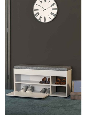 Ulu Pazarlama Puflu Ayakkabılık Bench Beyaz 90 cm