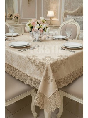 Ulu Pazarlama Kadife Tek Masa Örtüsü 160X220CM - Dantelli Yemek Masası Örtüsü 160X220CM Tek Masa