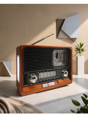 Retro Tasarım Ahşap Kasa Radyo Bluetooth USB Aux Sd