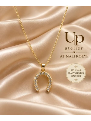 Up Atelier 925 Ayar Gümüş Ithal Zincirli Zirkon Taşlı Gold At Nalı Model