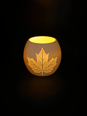 Ulu Pazarlama 3D Baskı Akçaağaç Yaprağı Kabartmalı Tealight Mumluk Dekoratif Sonbahar Feneri Şamdan Masa Süsü