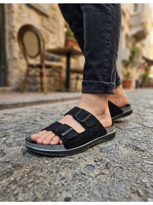 Relaxa Erkek Terlik, Ortopedik, Günlük Terlik, Ev Dışarı Terlik, Rahat Taban, Tokalı Siyah