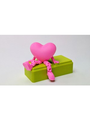 Ulu Pazarlama 3D Baskı Hareketli Kalp Figürü - Eklemli Dekoratif Oyuncak (1 Adet)-Pembe