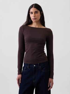Gap Kadın Kahverengi Closeknit Jersey Scoop-Back T-Shirt