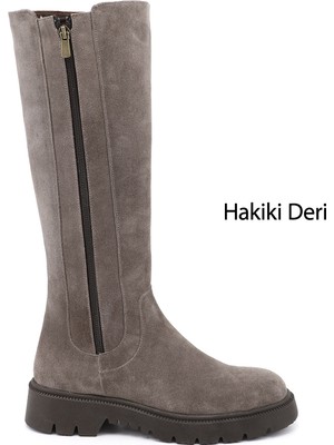 Gönderi(r) Kadın Vizon Süet  Fermuarlı Kauçuk Taban Hakiki Deri Çizme