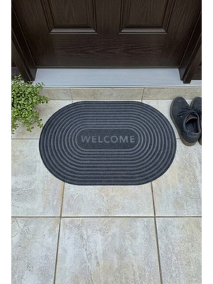 Dekoset Home Oval Gri Dış Kapı Paspası Welcome 40X60