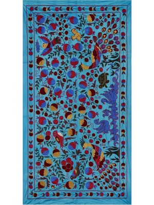 Etnik Bulvar Suzani Belirtilmemiş Mavi Masa Örtüsü 103 x 183 cm