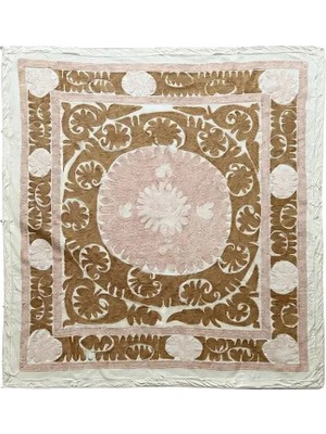 Etnik Bulvar Suzani Pamuk Kahverengi Masa Örtüsü 125 x 135 cm