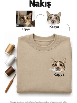 Seay Kişiye Özel Evcil Hayvan Kafa Nakış Sıfır Yaka Lacivert Sweatshirt (Tüm Evcil Hayvanlar)