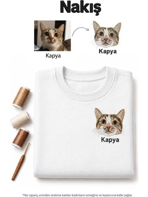 Seay Kişiye Özel Evcil Hayvan Kafa Nakış Sıfır Yaka Lacivert Sweatshirt (Tüm Evcil Hayvanlar)