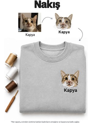 Seay Kişiye Özel Evcil Hayvan Kafa Nakış Sıfır Yaka Lacivert Sweatshirt (Tüm Evcil Hayvanlar)
