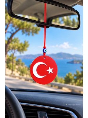 Araba Dikiz Ayna Süsü Çift Taraflı Ay Yıldız Cam Nazar Boncuklu Araç Süsü