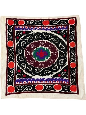 Etnik Bulvar Suzani Pamuk Pembe Masa Örtüsü 115 x 124 cm