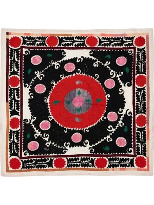 Etnik Bulvar Suzani Pamuk Gri Masa Örtüsü 127 x 135 cm