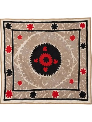 Etnik Bulvar Suzani Pamuk Kahverengi Masa Örtüsü 132 x 142 cm