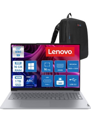 Lenovo Thinkbook 16 Gen 8 Ial  Intel Ultra 9 185H Aı 16GB Ddr5 1tb SSD Intel® Arc™ Graphics 16" Wuxga (1920X1200) IPS 300NITS Anti-Glare WIN11PRO Bilgisayar Z21SK00JVTXP03+ZETTAÇANTA