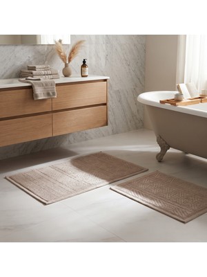Evidea Soft Arlo 2'li Banyo Paspası - Bej - 60X100 cm + 50X60 cm