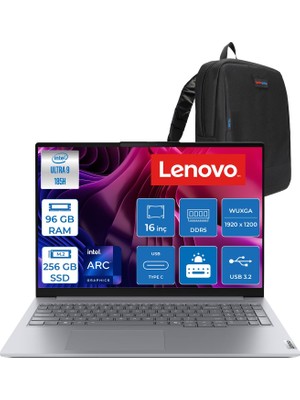 Lenovo Thinkbook 16 Gen 8 Ial  Intel Ultra 9 185H Aı 96GB Ddr5 256GB SSD Intel® Arc™ Graphics 16" Wuxga (1920X1200) IPS 300NITS Anti-Glare Freedos Bilgisayar Z21SK00JVTXF31+ZETTAÇANTA