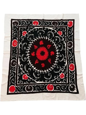 Etnik Bulvar Suzani Pamuk Kahverengi Masa Örtüsü 140 x 156 cm