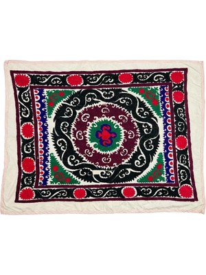 Etnik Bulvar Suzani Pamuk Kahverengi Masa Örtüsü 117 x 127 cm