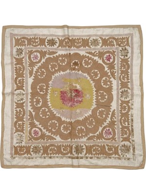 Etnik Bulvar Suzani Pamuk Kahverengi Masa Örtüsü 123 x 125 cm